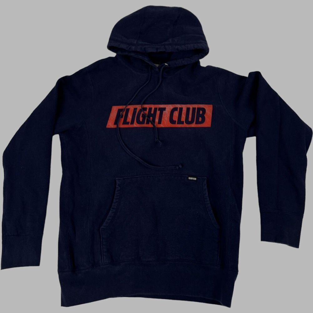 Flight Club Hoodie Mens M Navy Blue NYC sweatshirt‎ Reverse Weave Spots on back